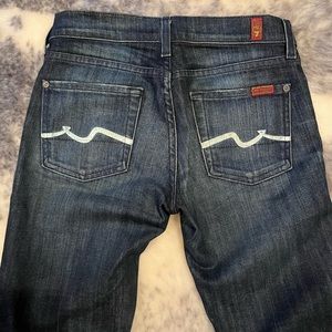 7 For All Mankind flared, slightly stretchy, blue denim jean, size 25